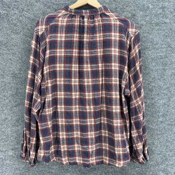 Free People Blouse Women S Small Blue Plaid V-Neck 1/2 Button Long Sleeve Cotton - Picture 2 of 8